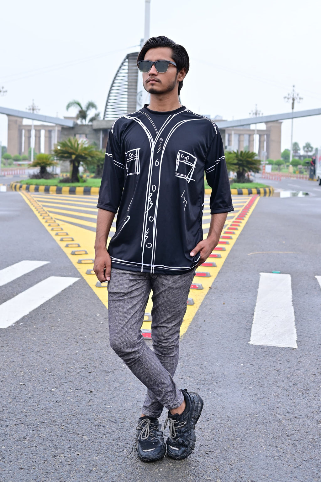 Sketch Graphic Print Casual Loose Round Neck Short Sleeve T-Shirt